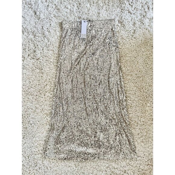 BB Dakota By Steve Madden Champagne Sequin Midi Skirt NWT Small Elastic Waist - Picture 2 of 5